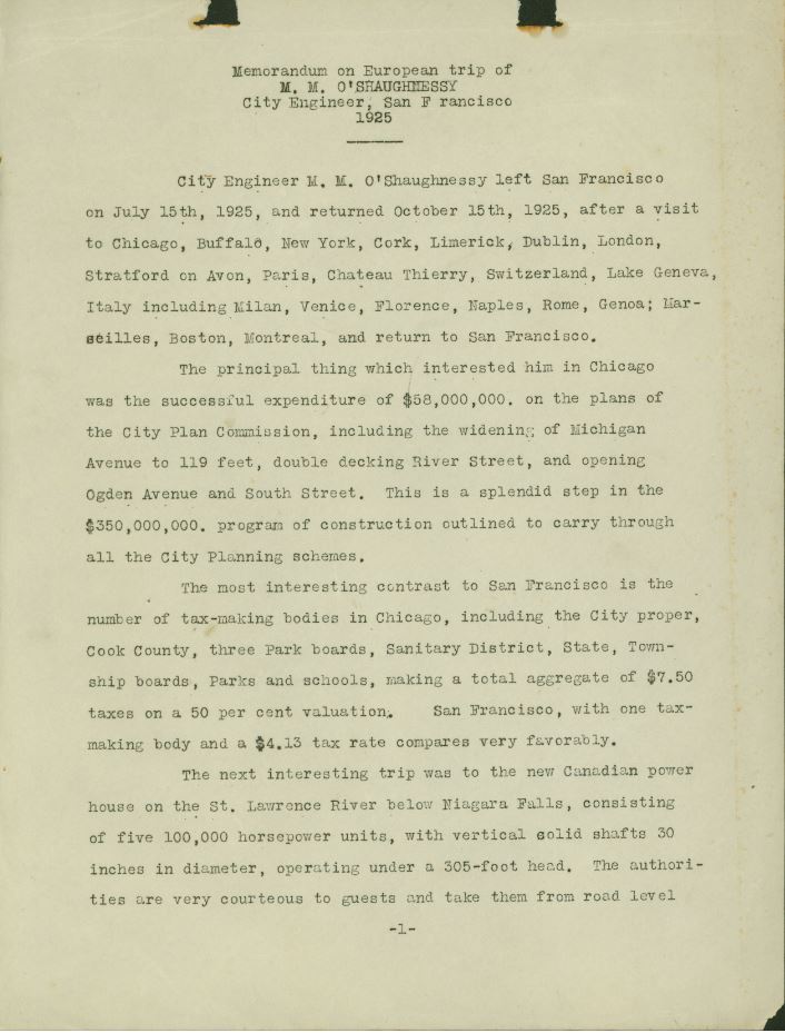 O'Shaughnessy trip to Europe