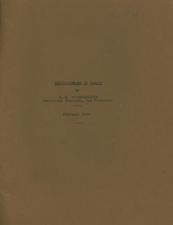 O'Shaughnessy cover page of Reminiscences of Hawaii
